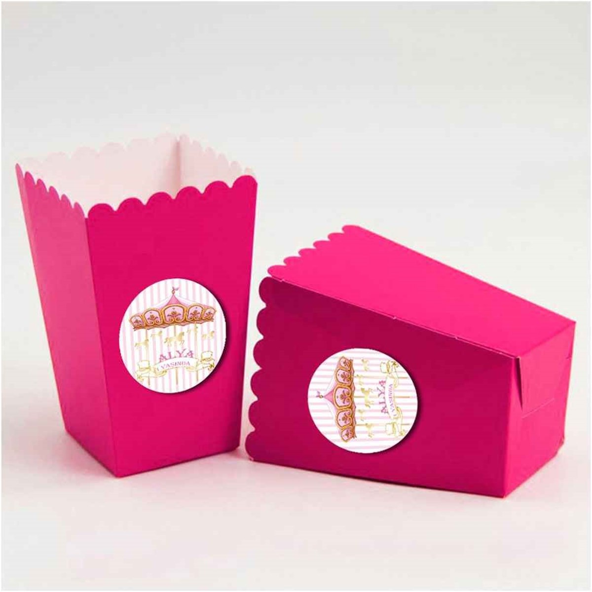 Pembe Atlı Karınca Konsept Etiketli Popcorn Kutusu 10 Adet 