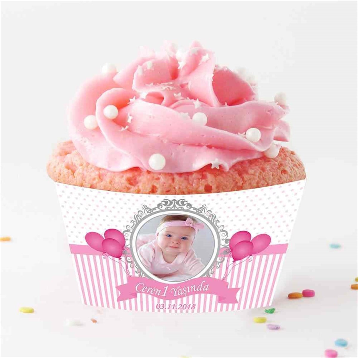 Pembe Balon Cupcake Sargısı   