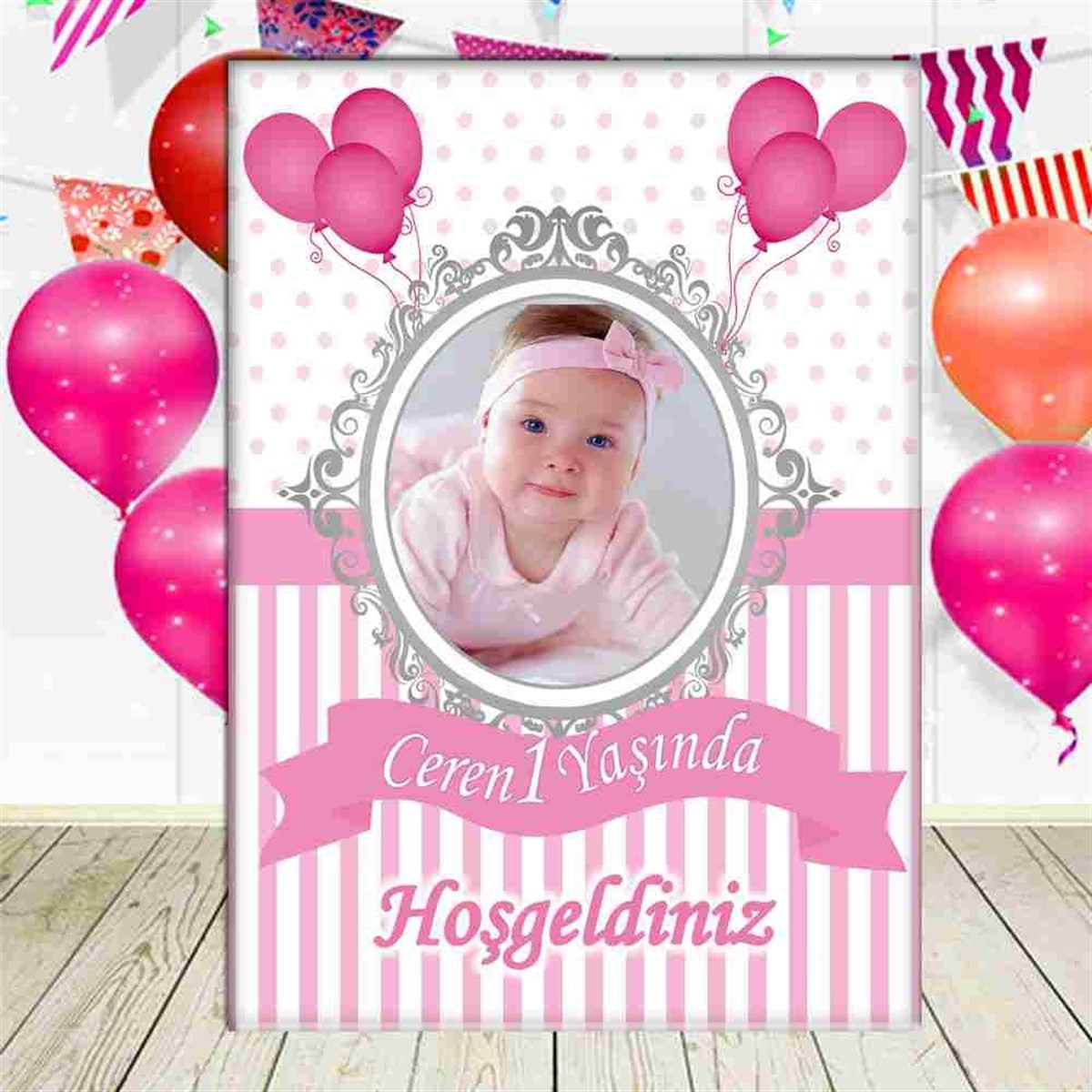 Pembe Balon Konsept Ayaklı Pano  