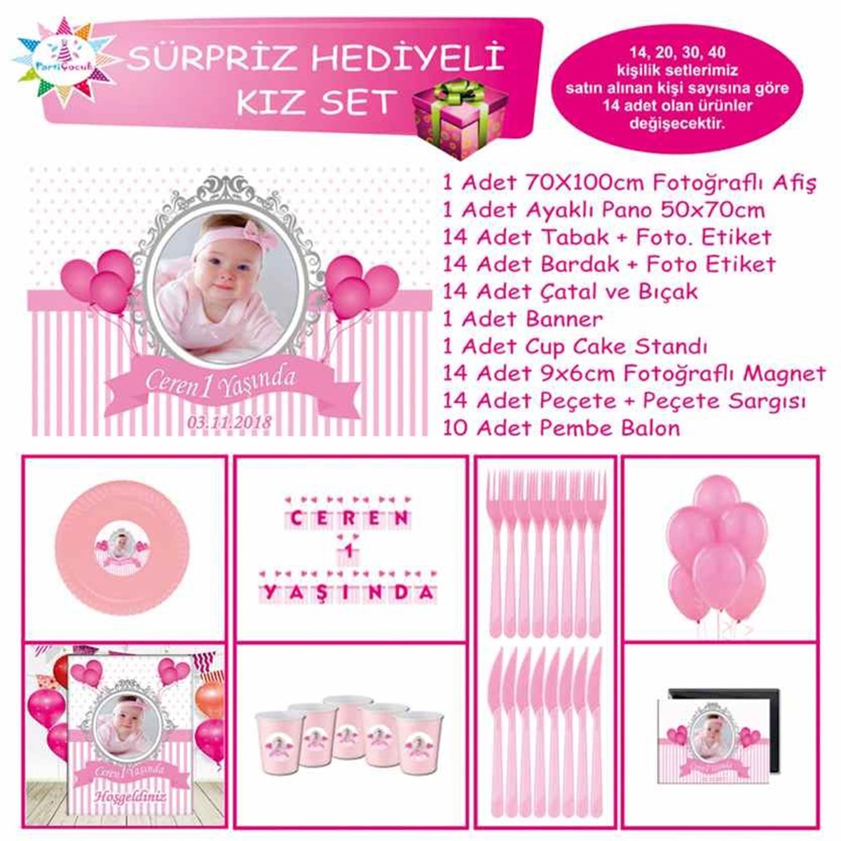 Pembe Balon Parti Malzemeleri Konsept Sürpriz Set 