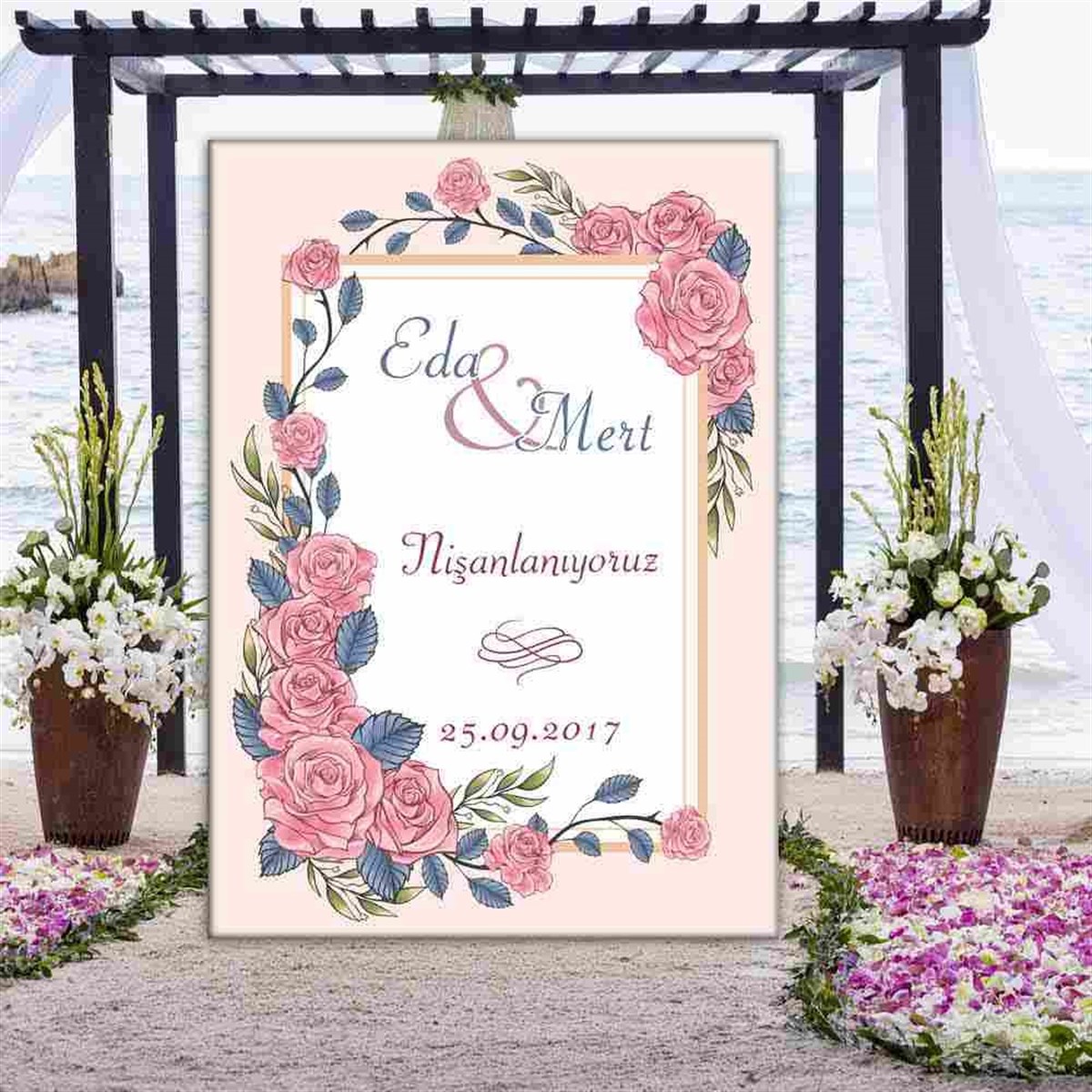 Pembe Çiçek Konsept Giriş Pano 