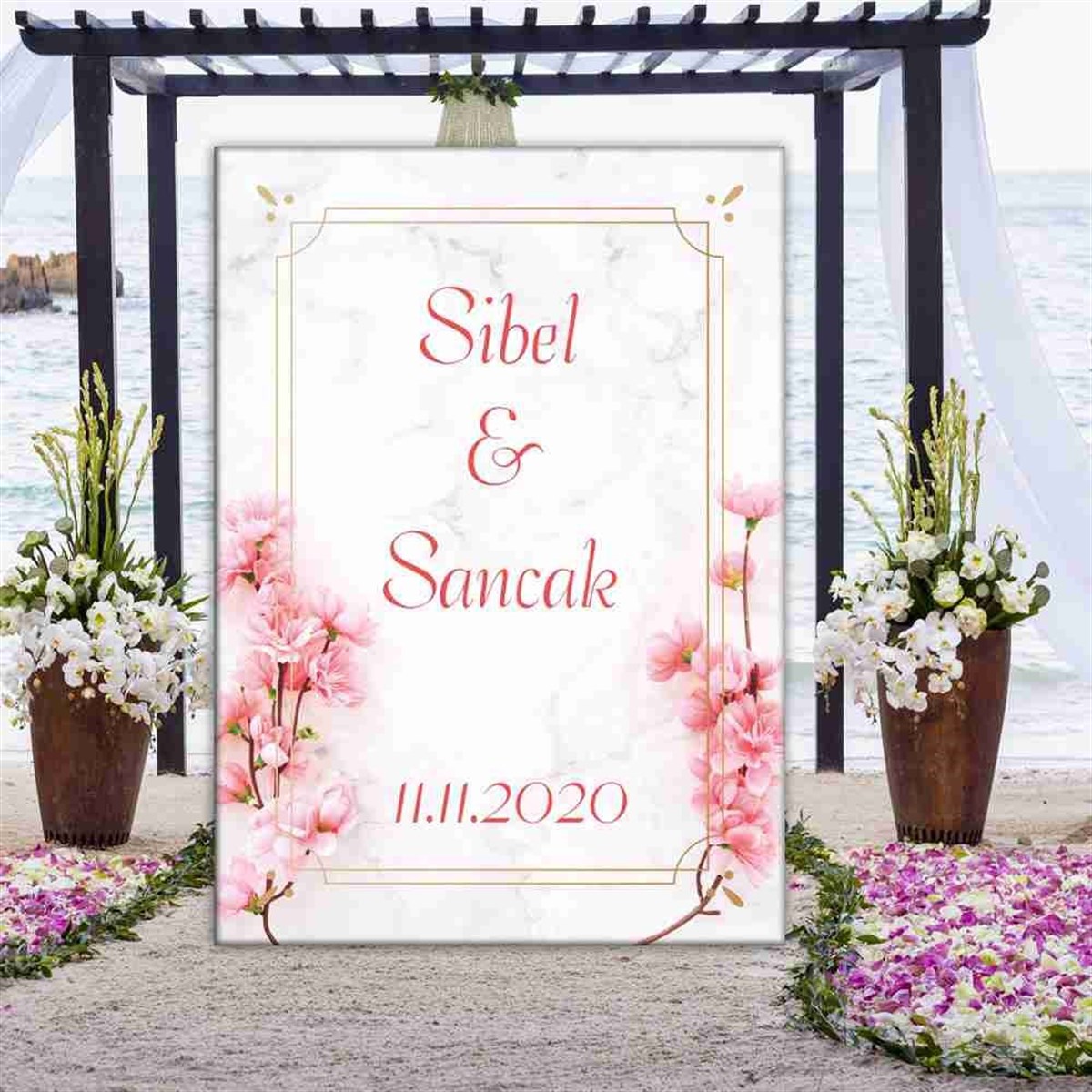 Pembe Çiçekli Nişana Özel Pano 