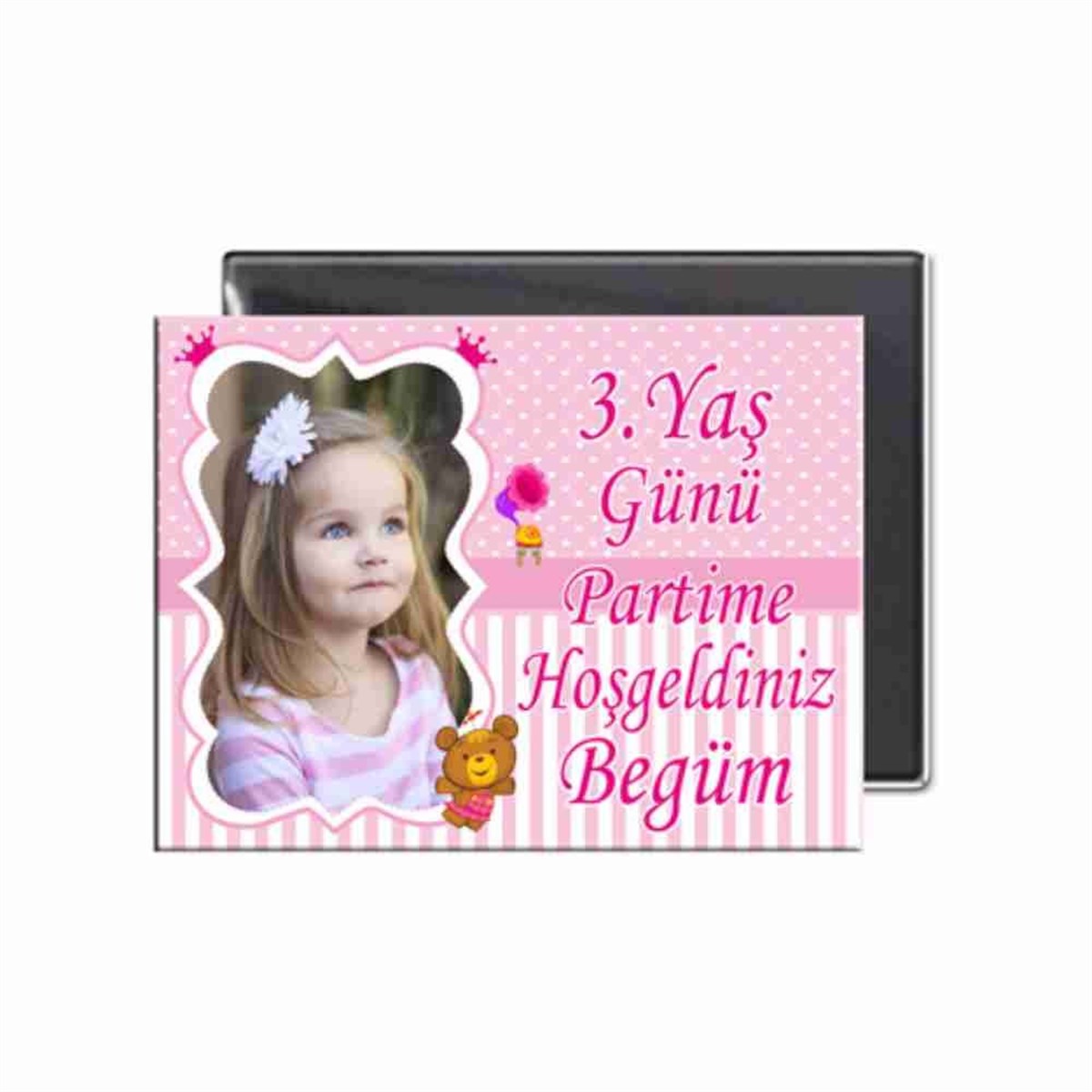 Pembe Çizgili Ayılı Buzdolabı Magneti   