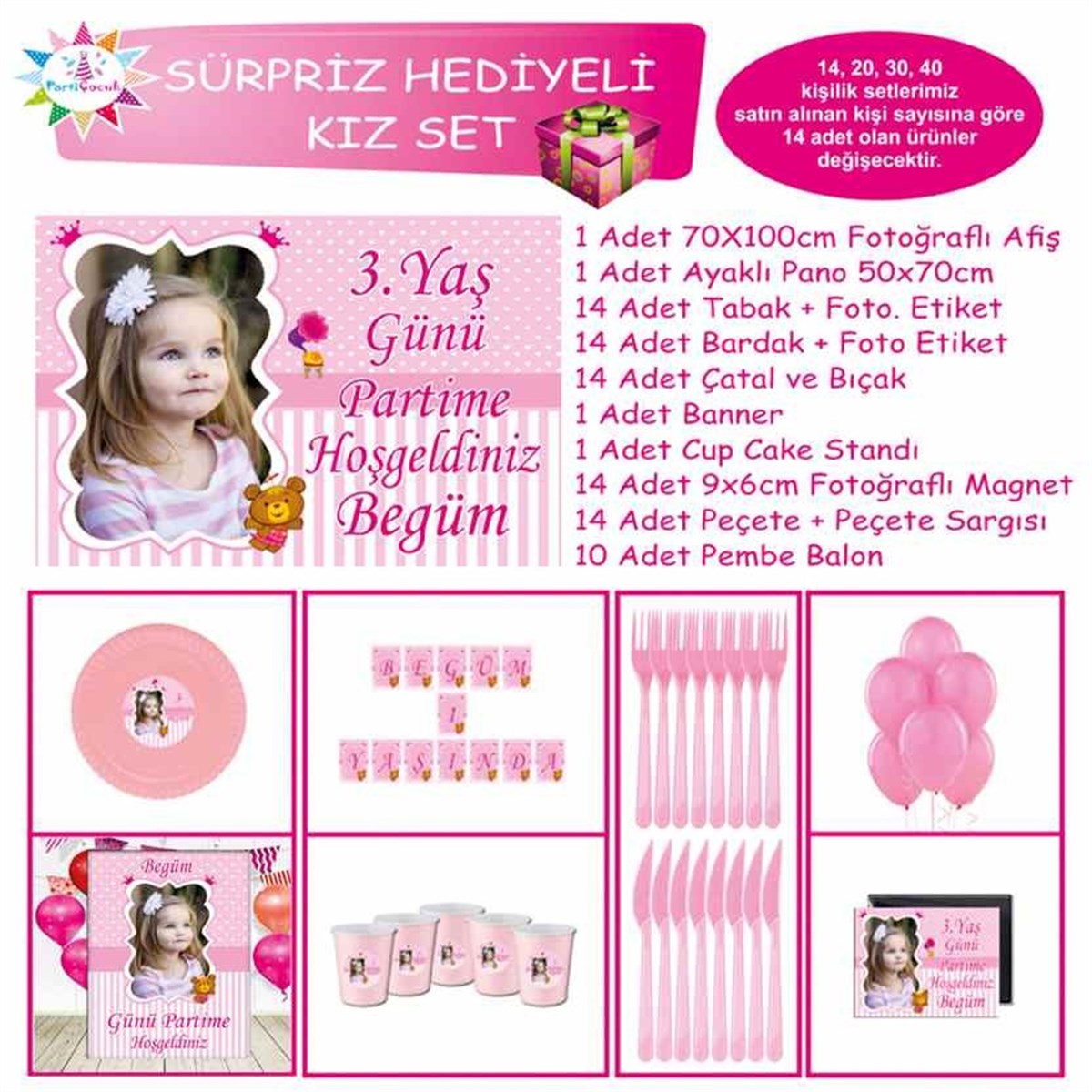 Pembe Çizgili Ayılı Konsept Sürpriz Set 
