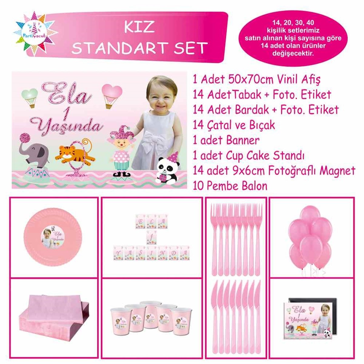 Pembe Karnaval Parti Süsleri Standart Set 