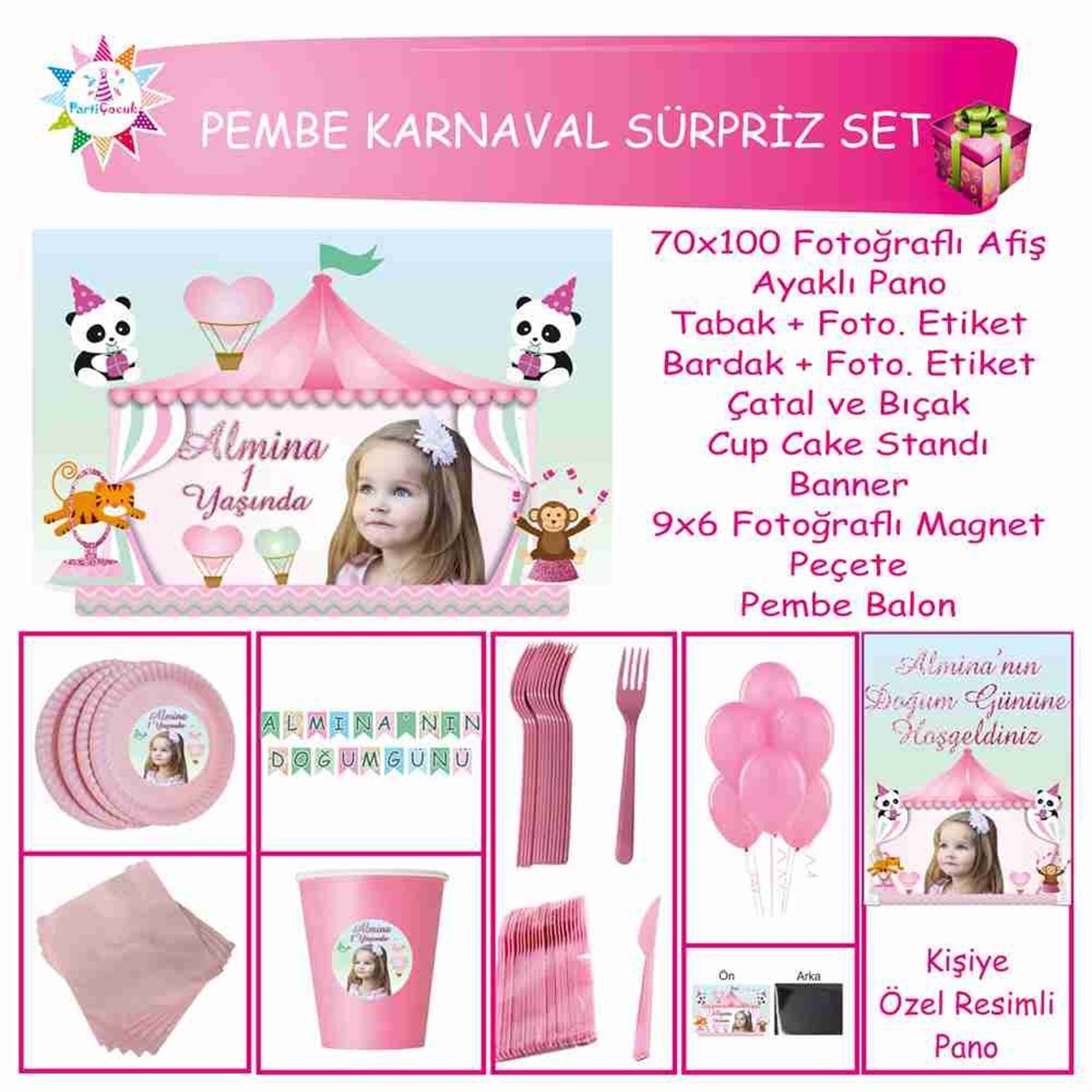 Pembe Karnaval Parti Süsleri Sürpriz Set 