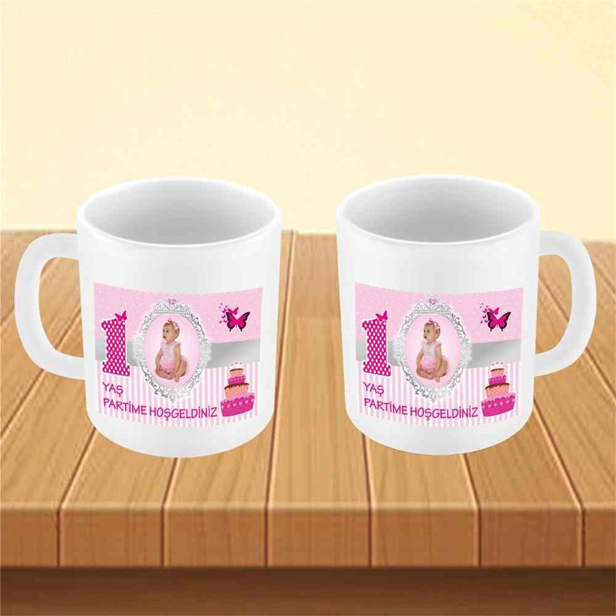 Pembe Kelebek Pasta Konsept Kupa Bardak Mug  