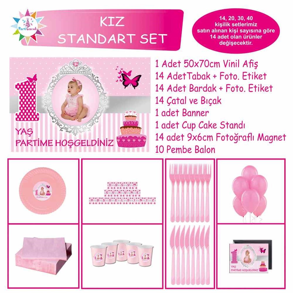 Pembe Kelebek Pasta Masa Süslemesi Standart Set 