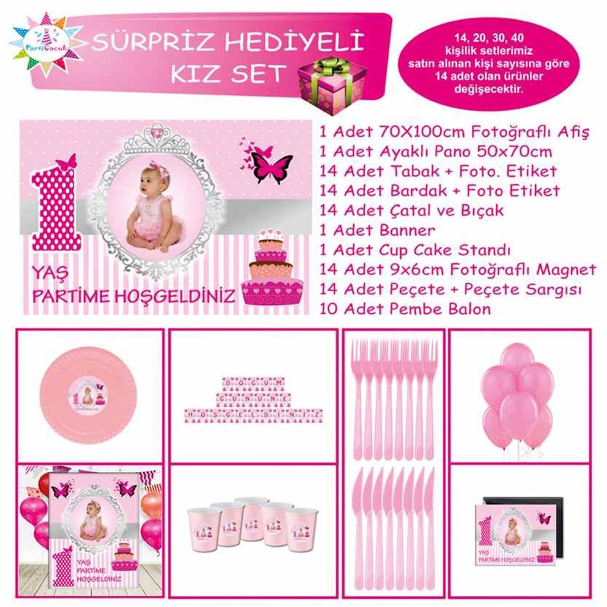 Pembe Kelebek Pasta Masa Süslemesi Sürpriz Set 