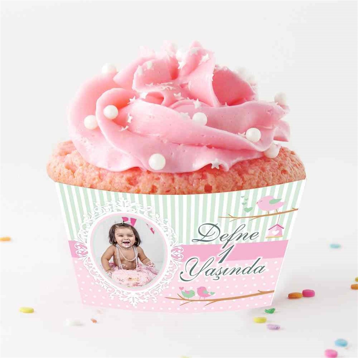 Pembe Kuşlu Cupcake Sargısı  