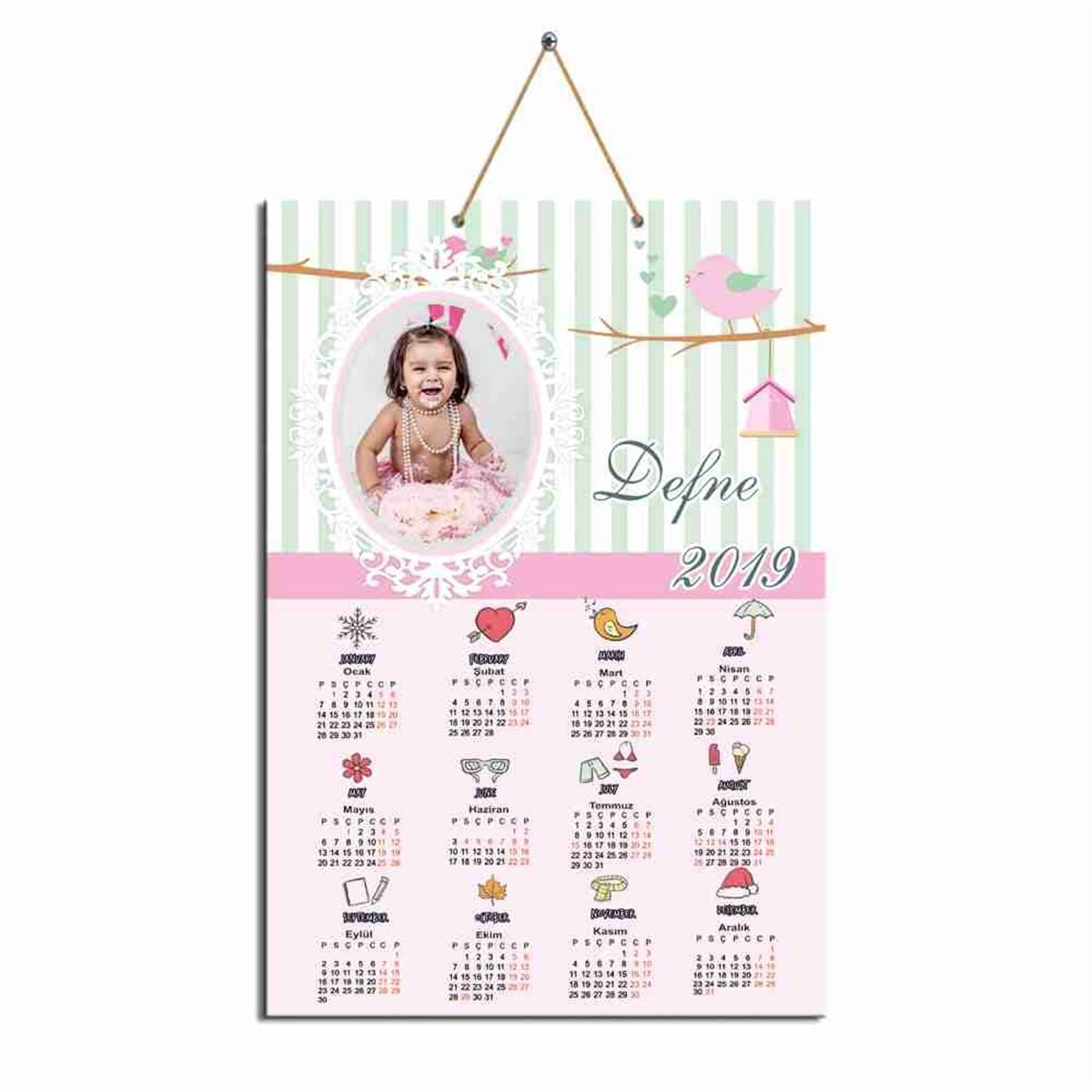 Pembe Kuşlu Karton Takvim  