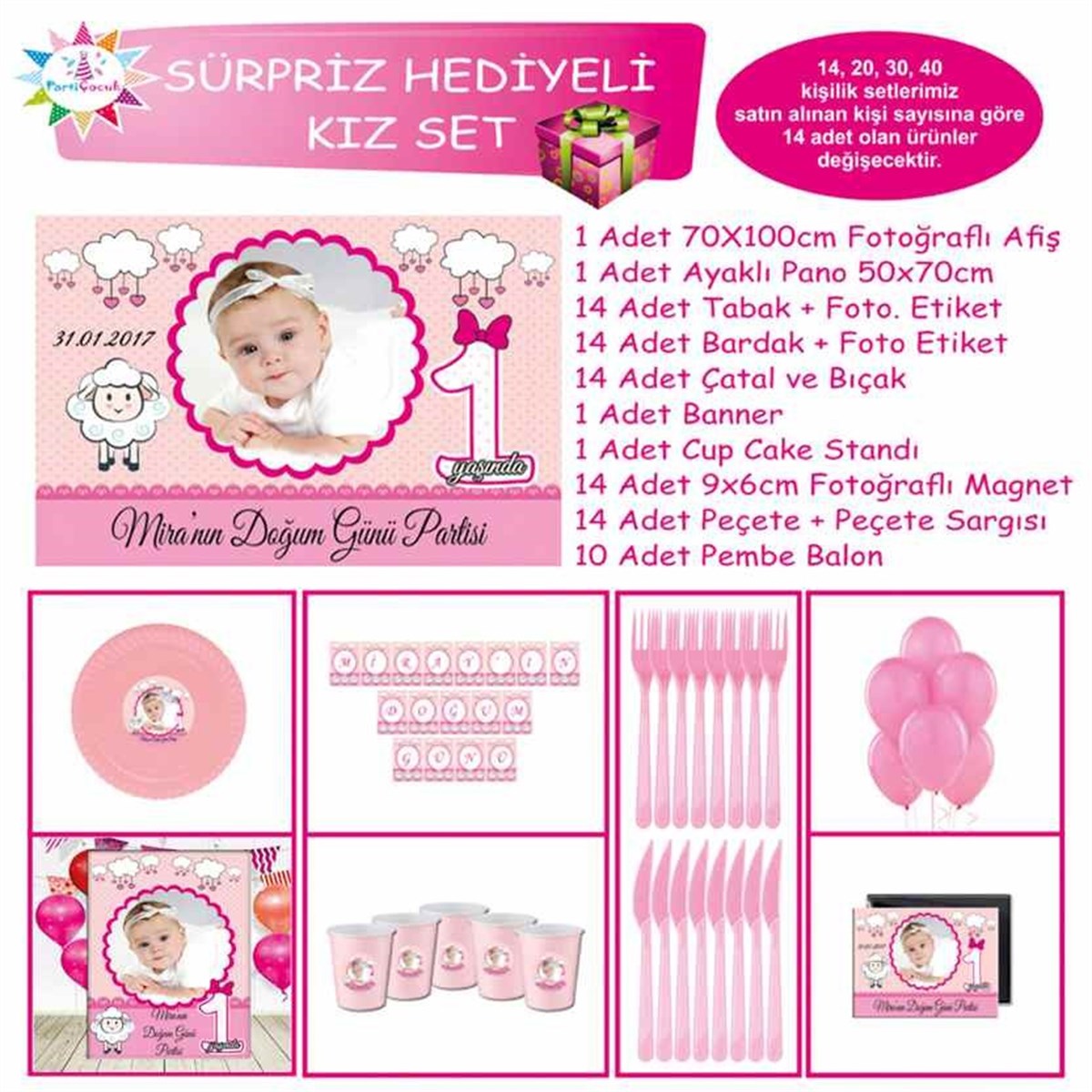 Pembe Kuzulu Özel Kız Çocuğu Konsept Sürpriz Set 