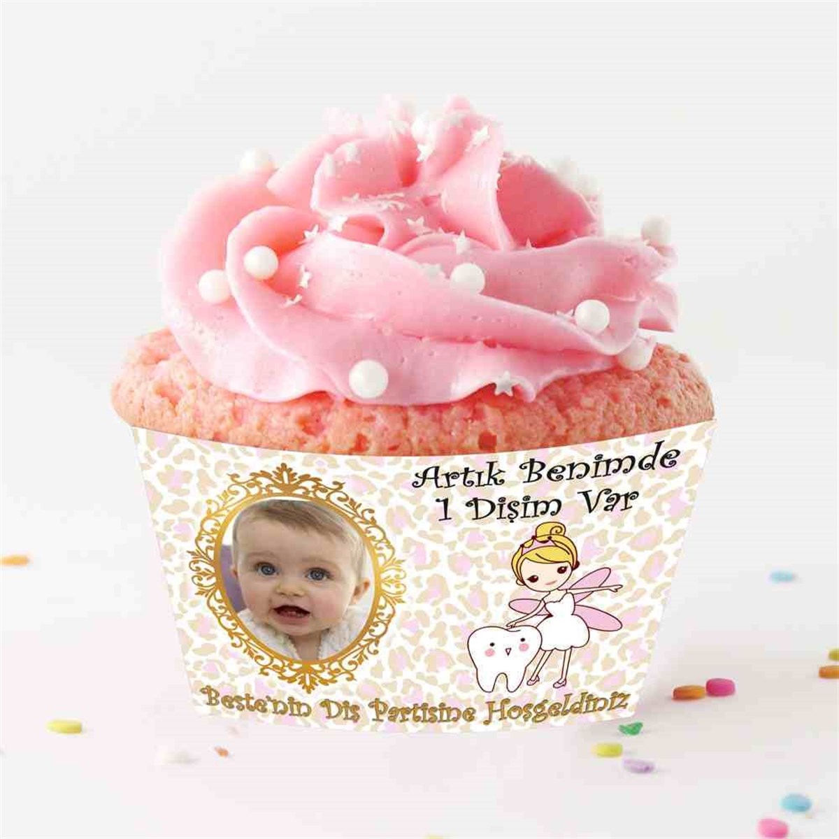 Pembe Leopar Peri ve Diş Parti Seti Cupcake Sargısı 