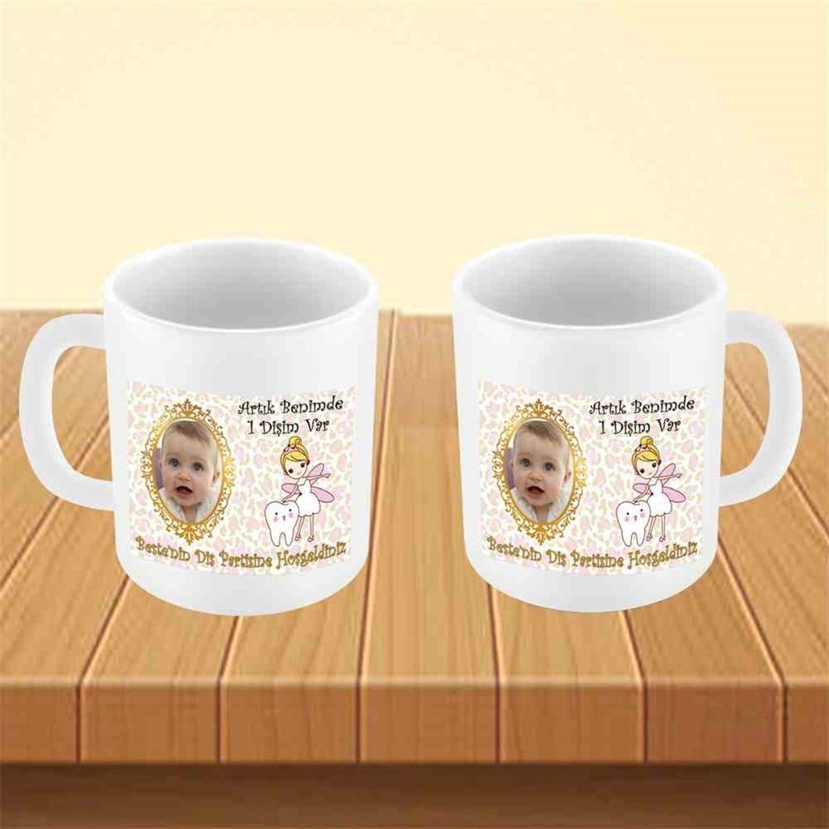 Pembe Leopar Peri ve Diş Parti Seti Kupa Bardak Mug 