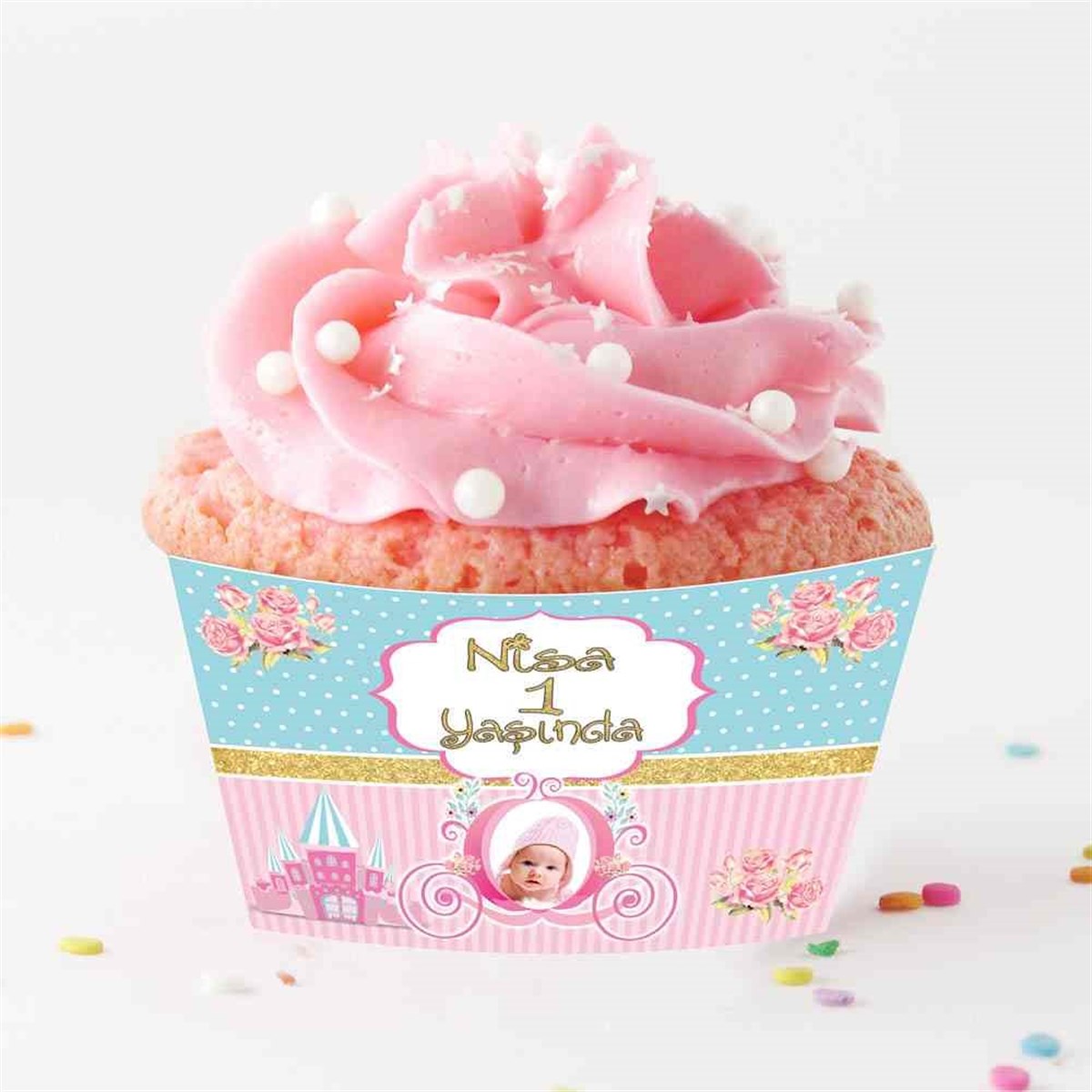 Pembe Mavi Balkabağı Cupcake Sargısı   