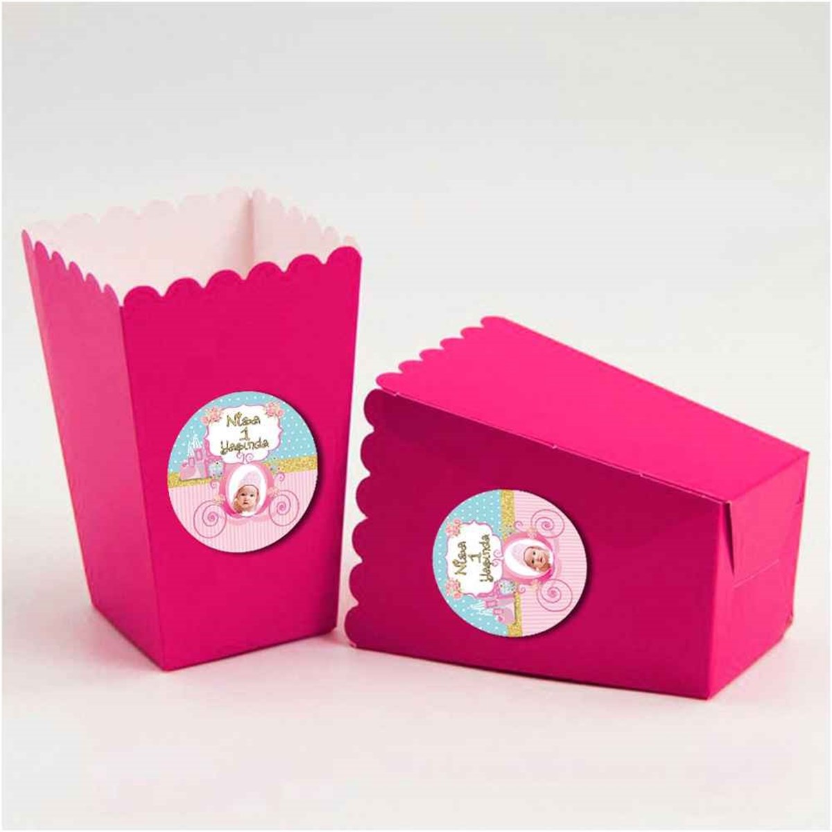 Pembe Mavi Balkabağı Konsept Etiketli Popcorn Kutusu 10 Adet 