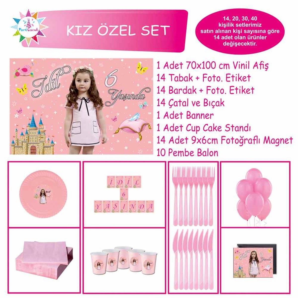 Pembe Prenses Parti Süslemesi Özel Set 