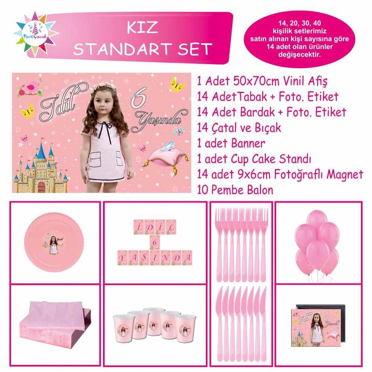 Pembe Prenses Parti Süslemesi Standart Set 