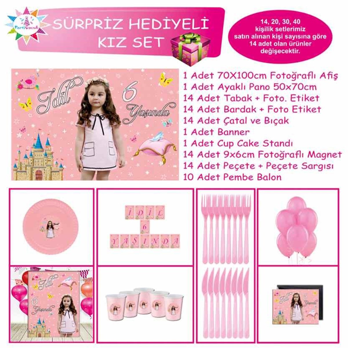 Pembe Prenses Parti Süslemesi Sürpriz Set 