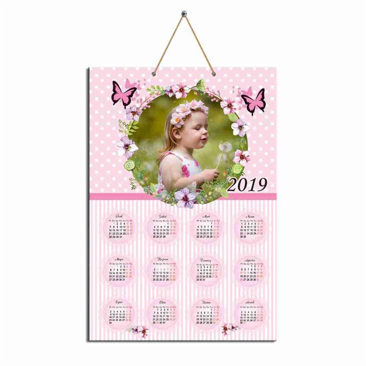 Pembe Puantiyeli Karton Takvim 