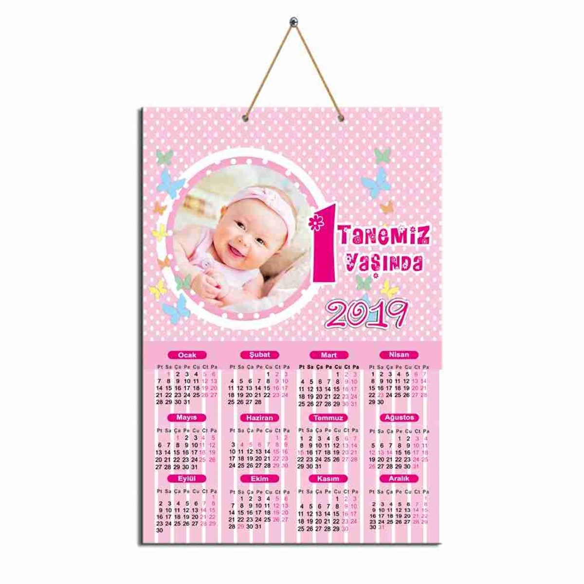 Pembe Puantiyeli Karton Takvim 