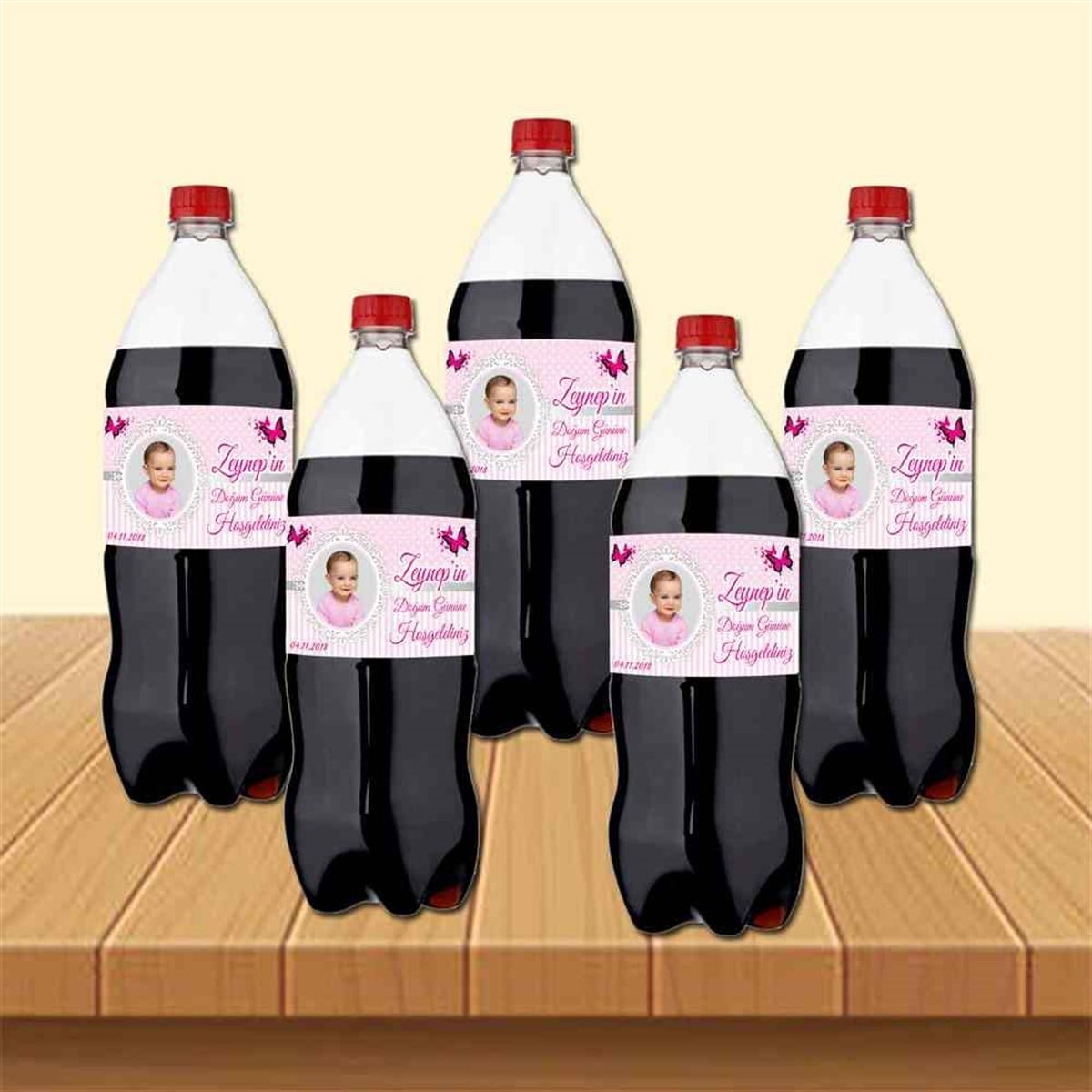 Pembe Puantiyeli Kelebek Cola Şisesi Bandı  