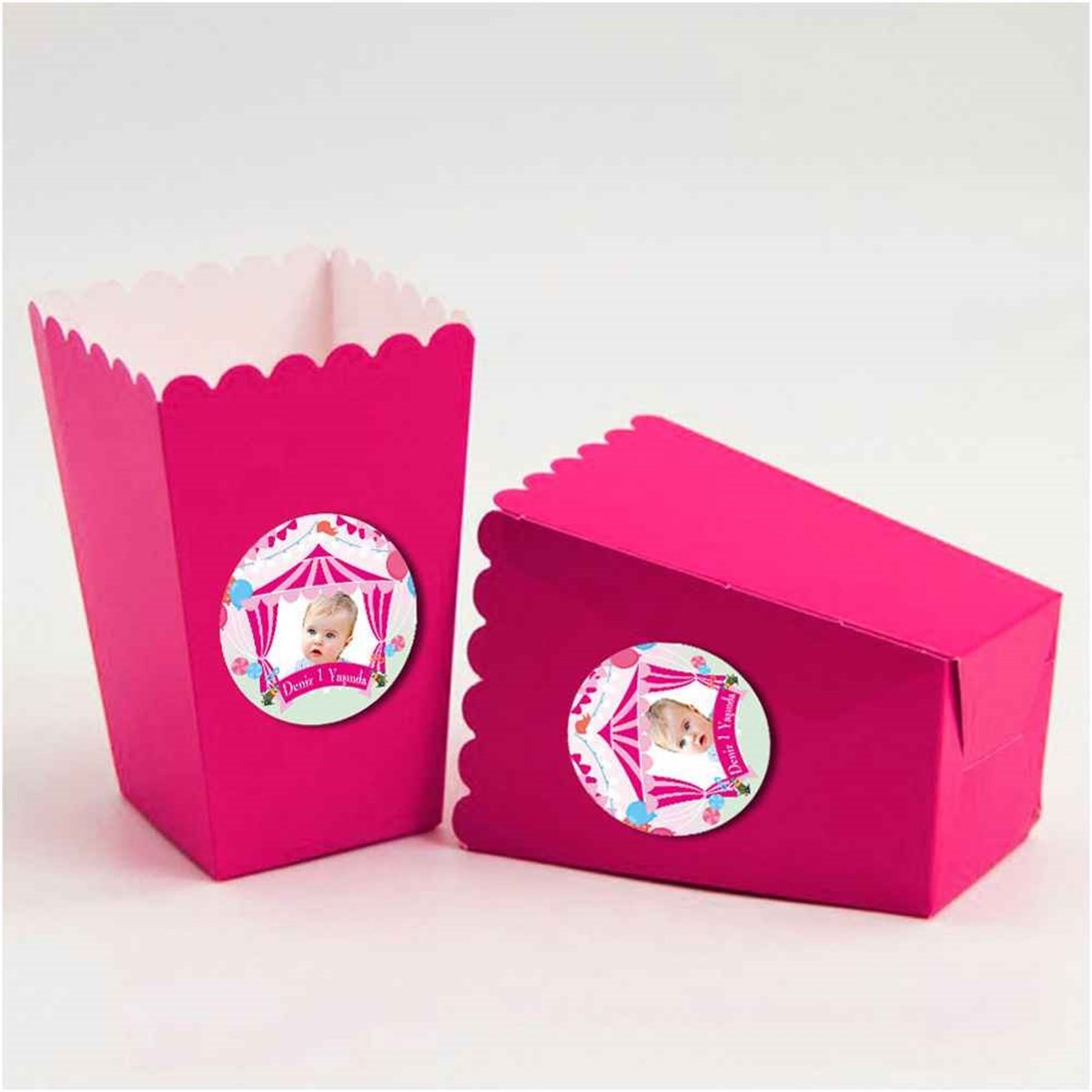Pembe Şeker Konsept Etiketli Popcorn Kutusu 10 Adet 