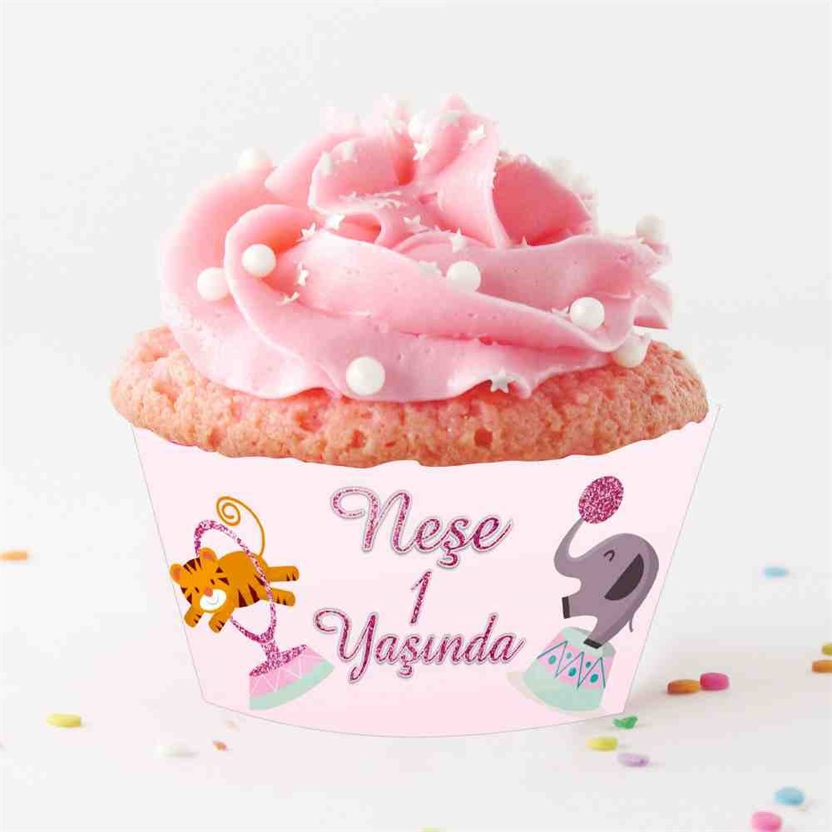 Pembe Sİrk Konsepti Cupcake Sargısı 