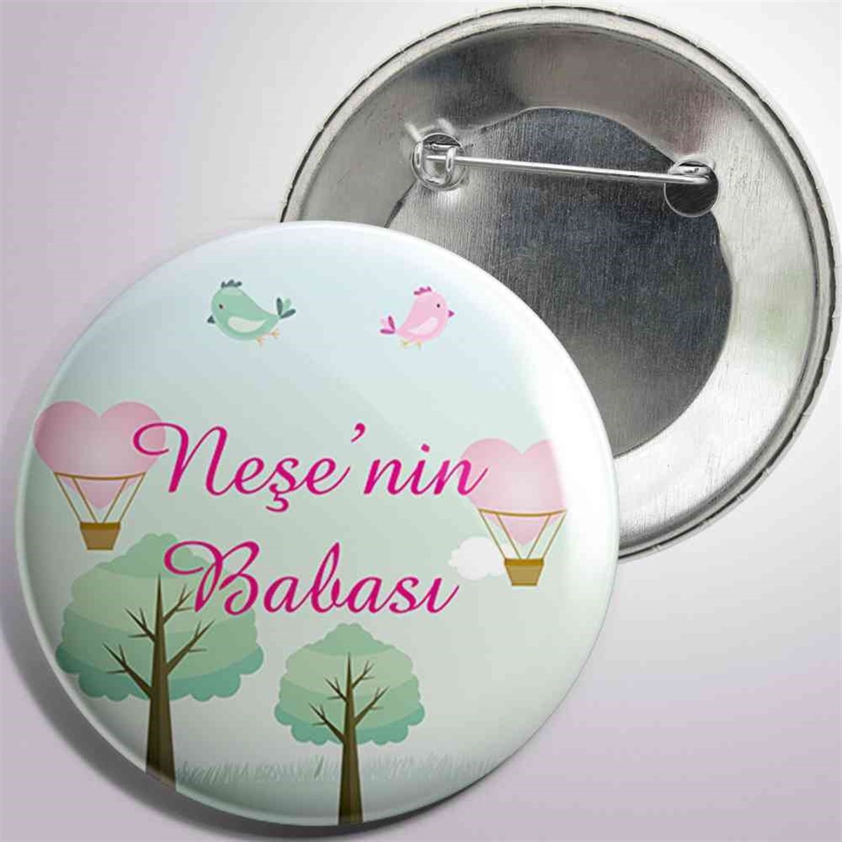 Pembe Sirk Konsepti Kişiye Özel İğneli Metal Rozet  