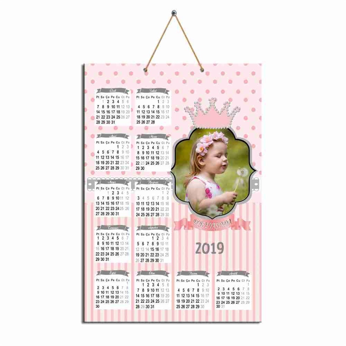Pembe Taç Karton Takvim  