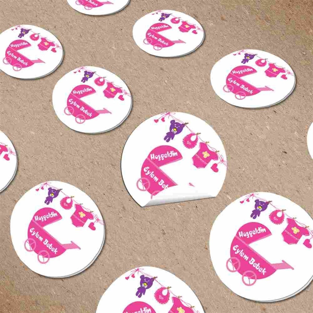 Pembe Tatlı Ayı Konsepti Sticker Etiketler 30 Adet 