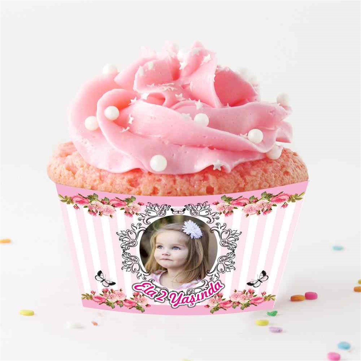 Pembe Vintage Cupcake Sargısı   