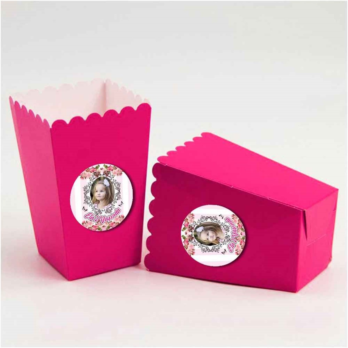Pembe Vintage Konsept Etiketli Popcorn Kutusu 10 Adet 