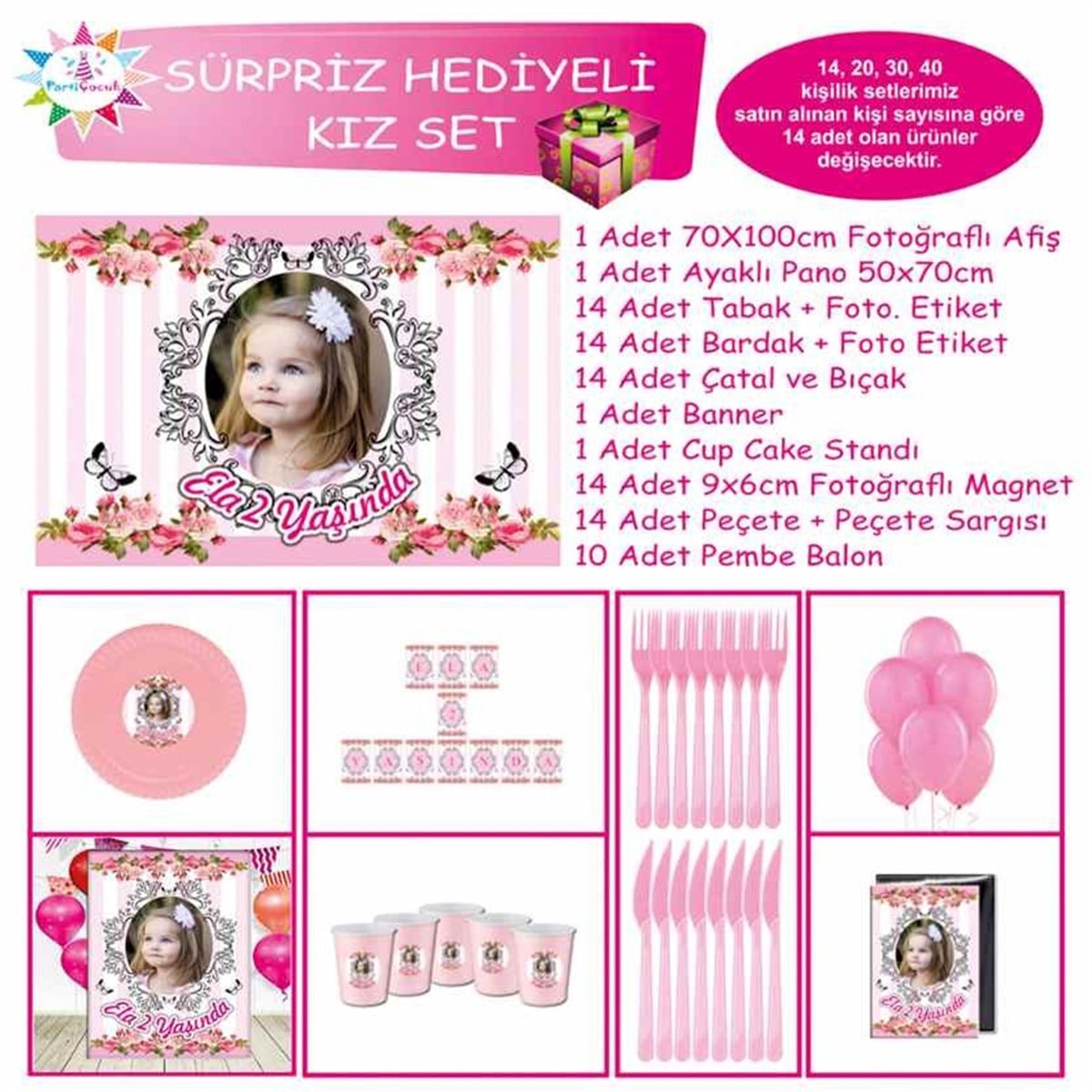 Pembe Vintage Masa Süsleri Konsept Sürpriz Set 