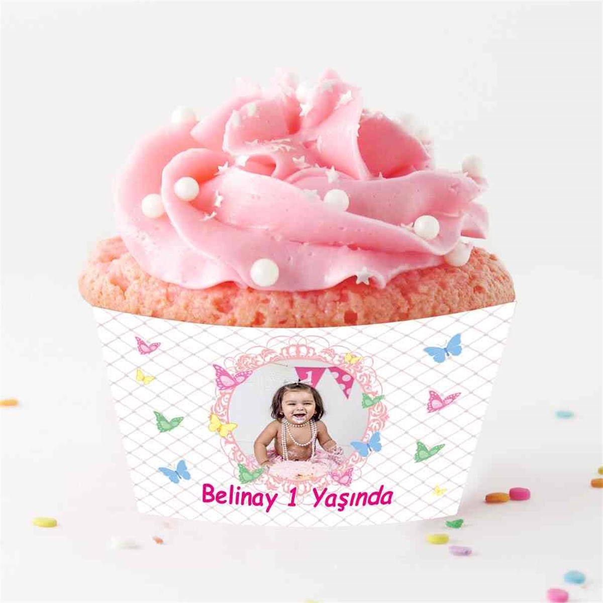 Puantiyeli Renkli Kelebek Cupcake Sargısı  
