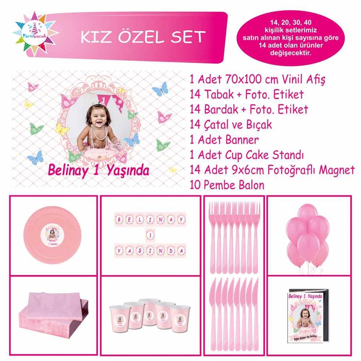 Puantiyeli Renkli Kelebek Parti Temalı Özel Set 