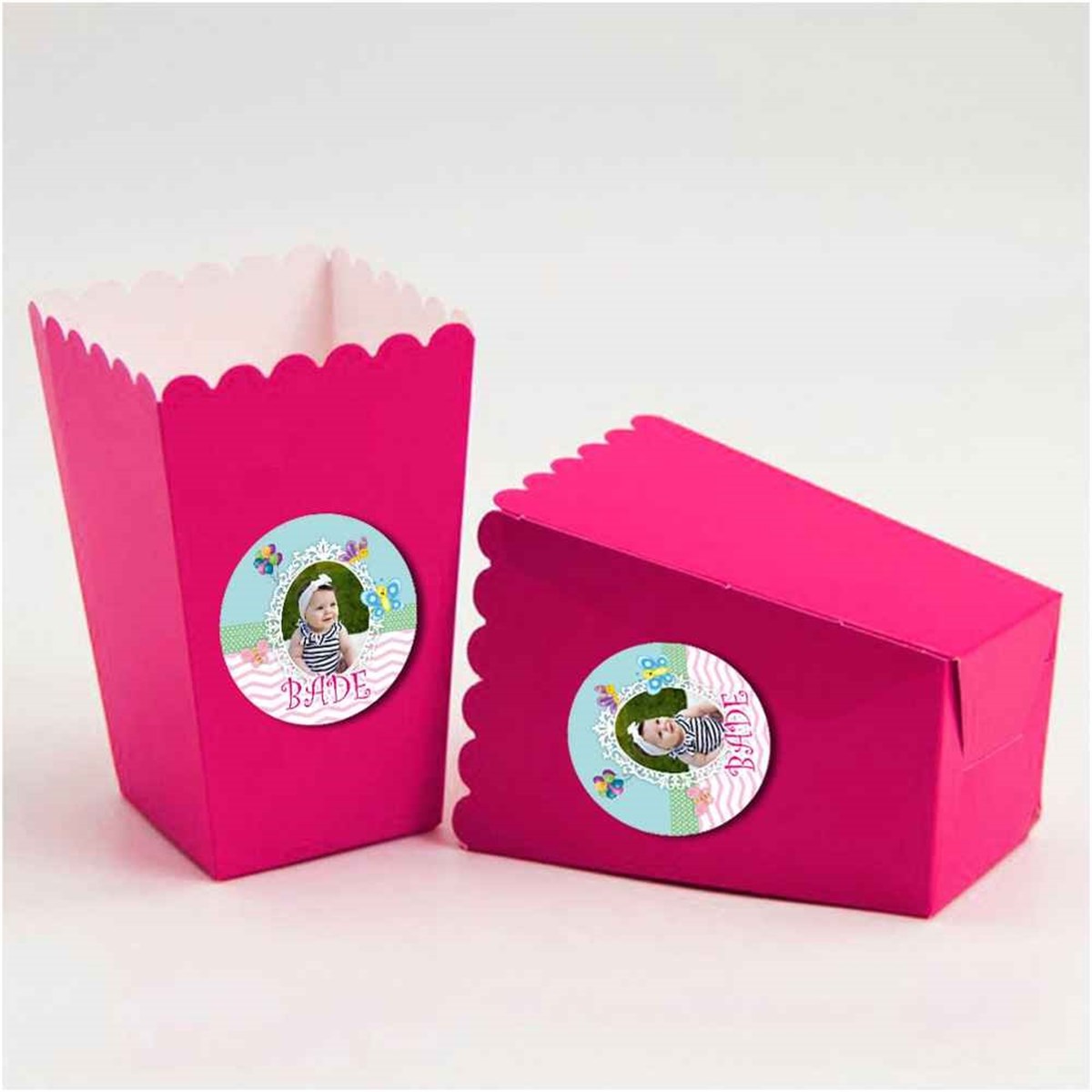 Puantiyeli Şerit Konsept Etiketli Popcorn Kutusu 10 Adet  