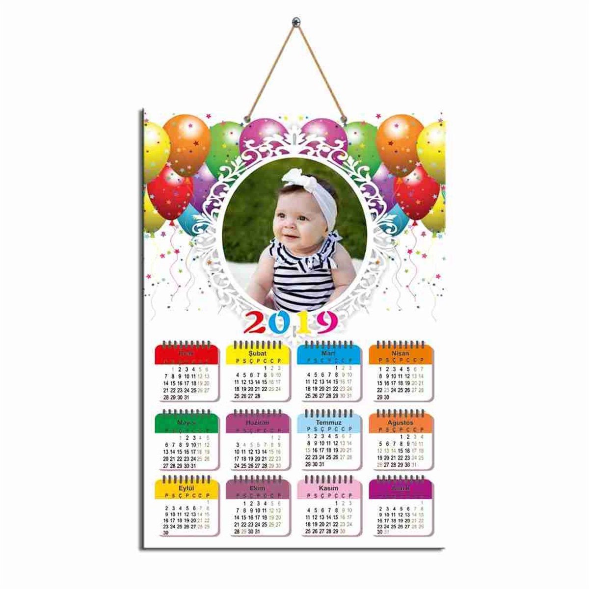 Renkli Balonlu Karton Takvim   