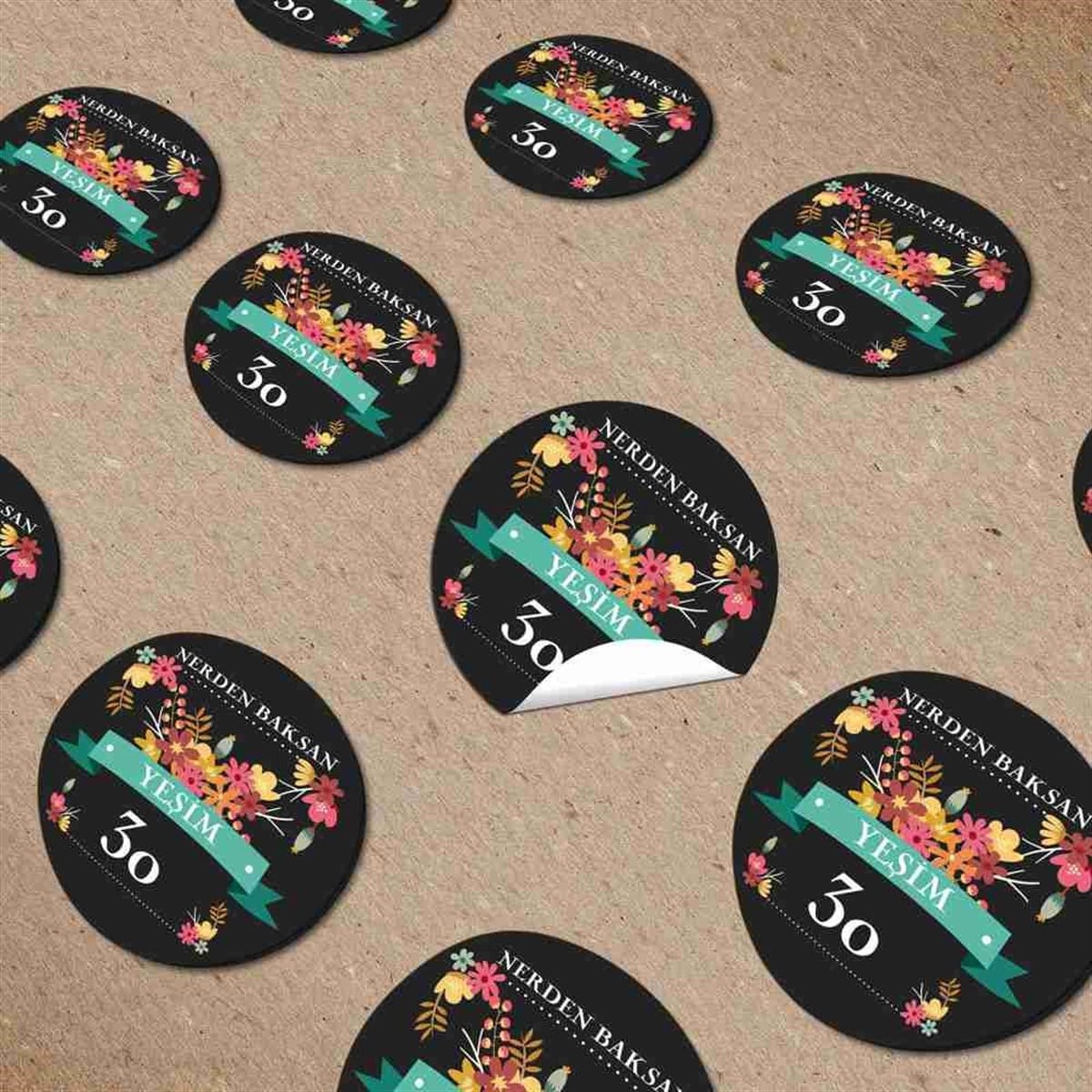Renkli Çicekler Konsepti Kişiye Özel Sticker 30 Adet 