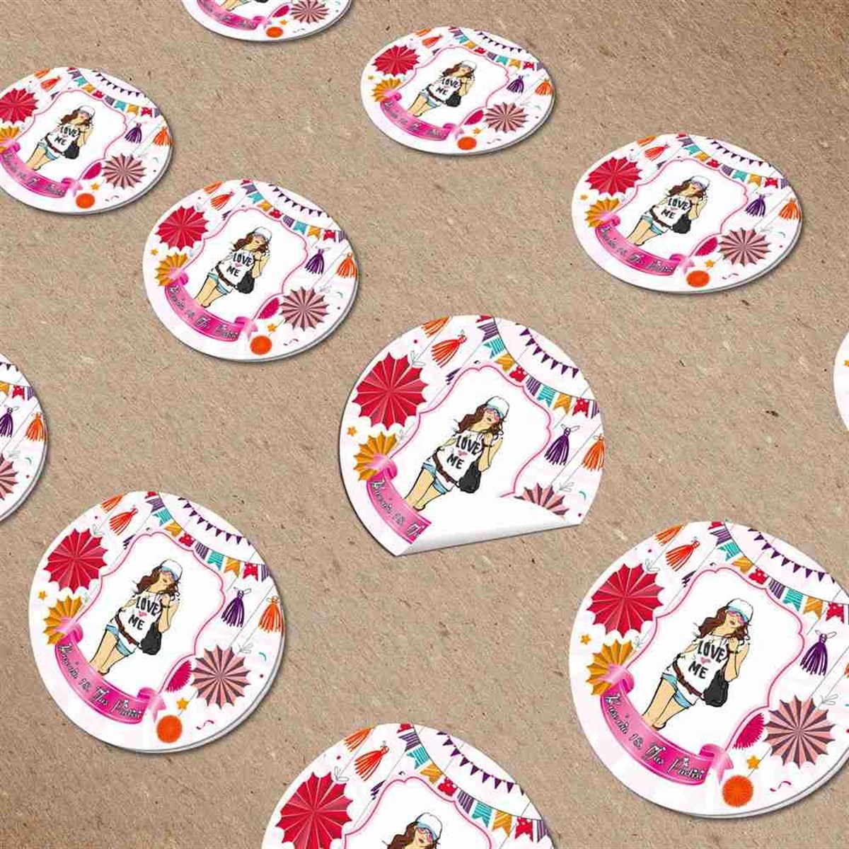Renkli Konsepti Kişiye Özel Sticker 30 Adet  