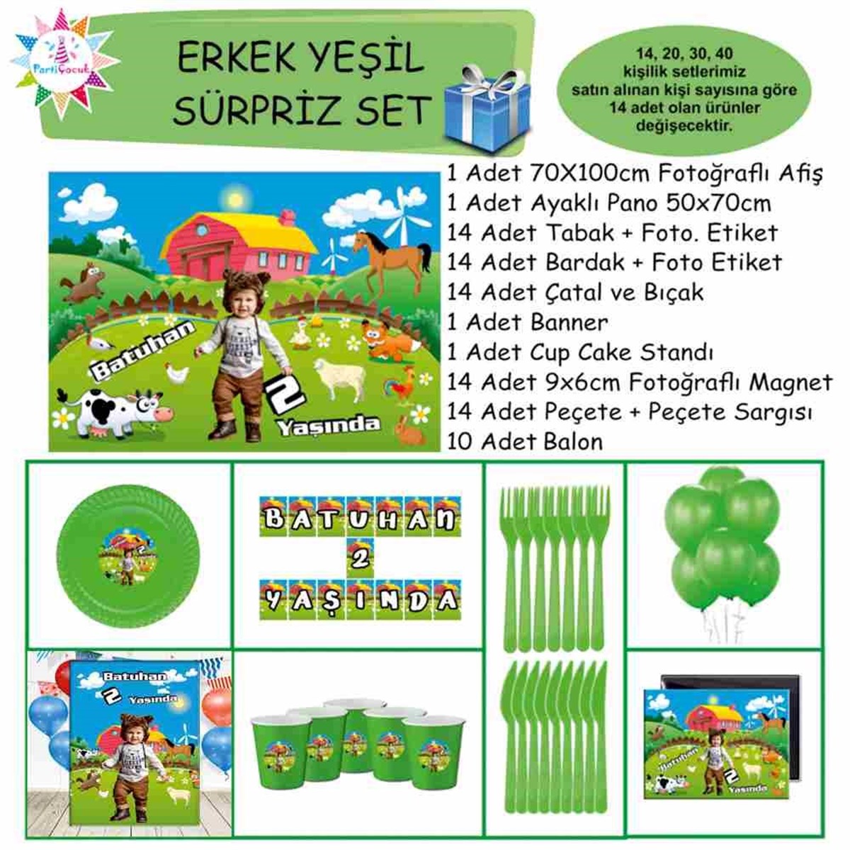 Resimli Çiftlik Parti Malzemeleri Süpriz Set 