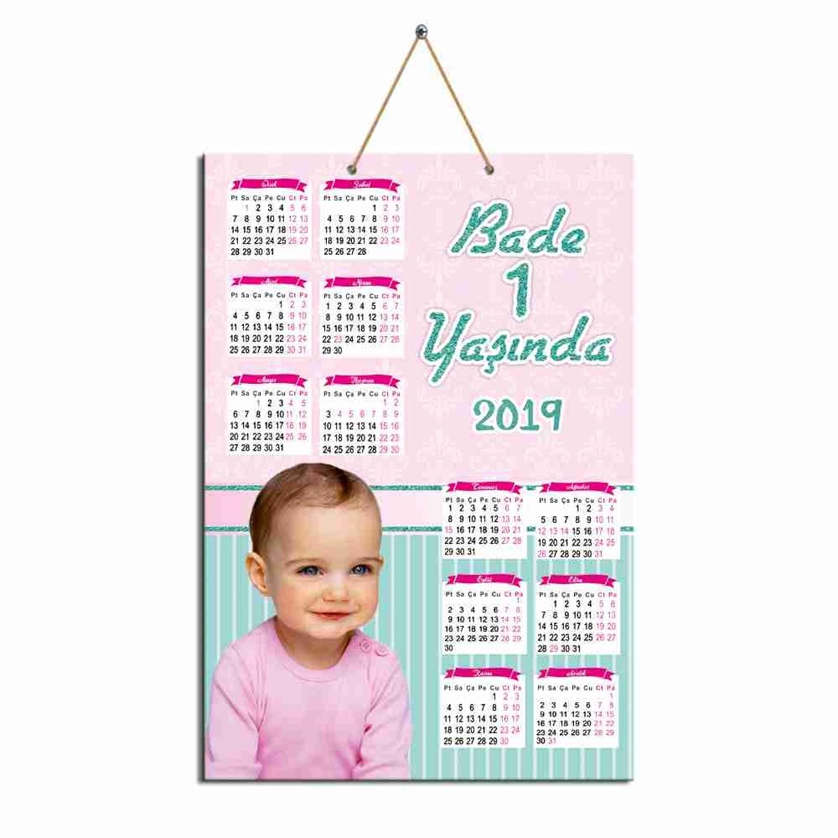 Sade Pembe Mint Yeşili Karton Takvim  