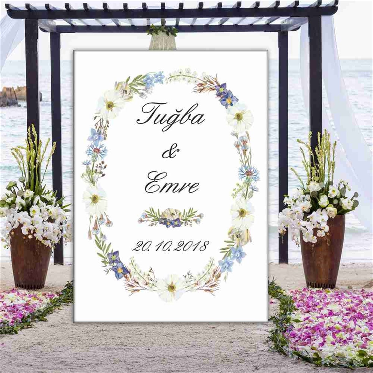 Sade Renk Nişan Konsept Kapı Karşılama 