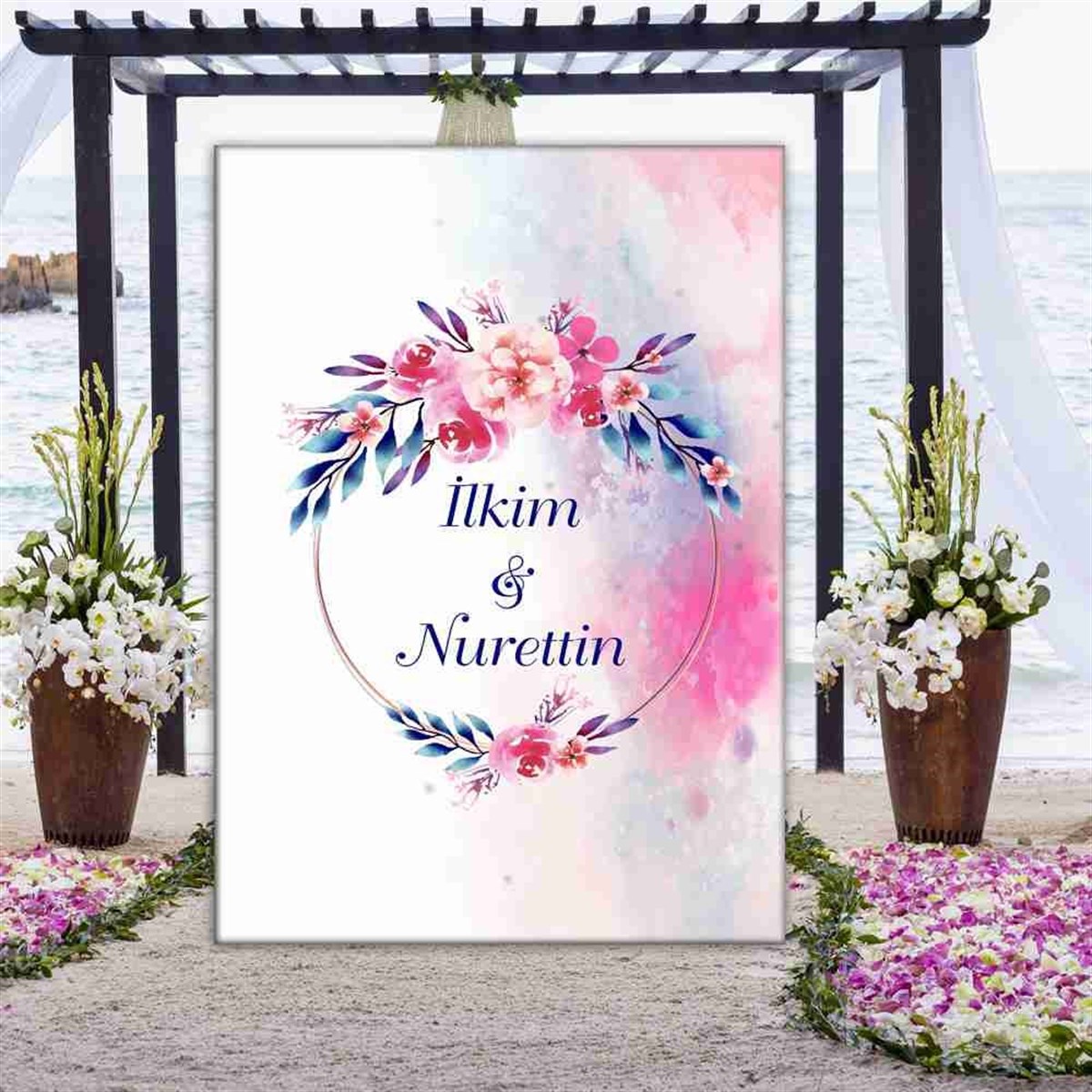 Sade Renk Nişan Tasarım Yerde Duran Pano 