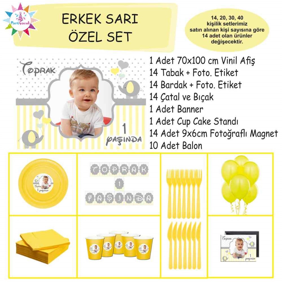 Sarı Filli Parti Süsleri Özel Set 