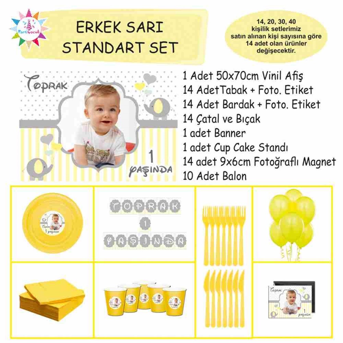 Sarı Filli Parti Süsleri Standart Set 