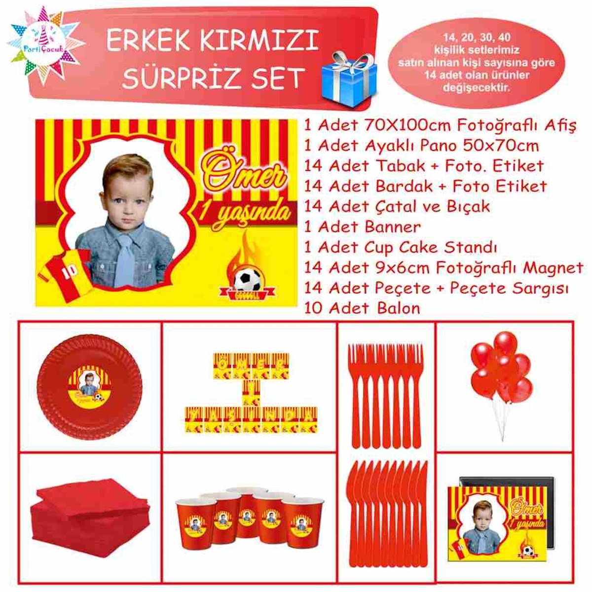 Sarı Kırmızı Cim bom Taraftar Süpriz Set 