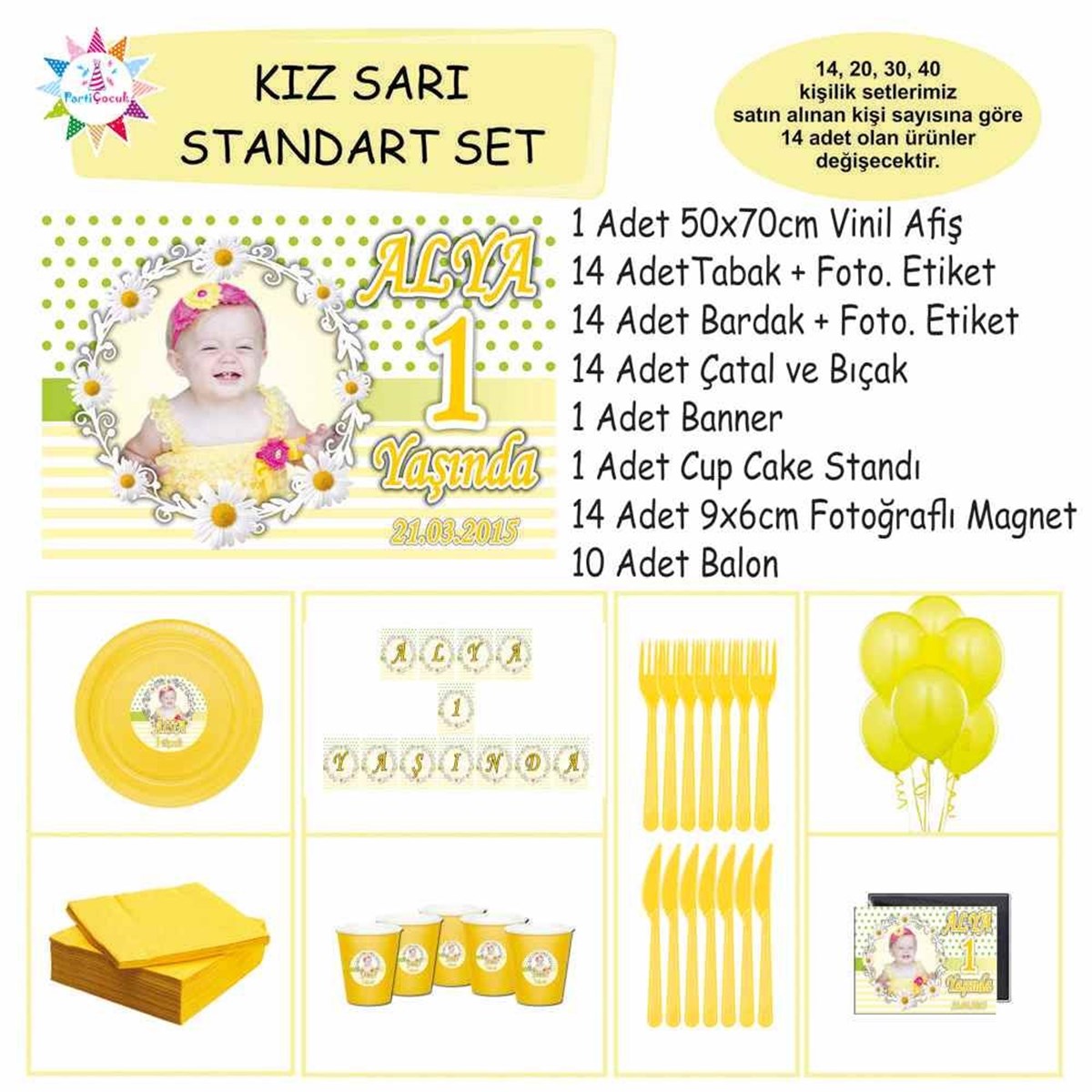 Sarı Papatya Kişiye Özel Konsept Standart Set 