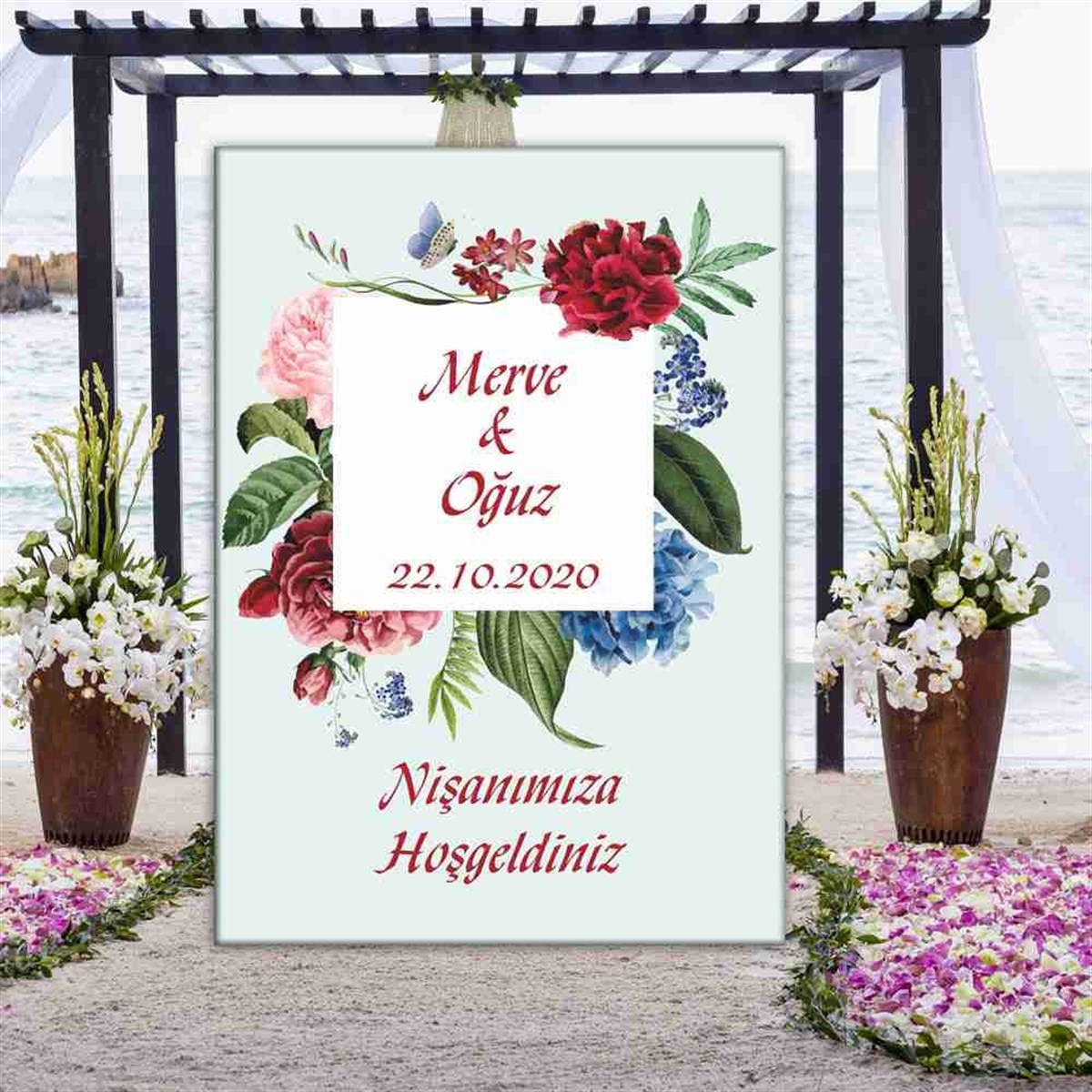Sarmaşık Güllü Nişana Özel Hatıra Karşılama Pano 