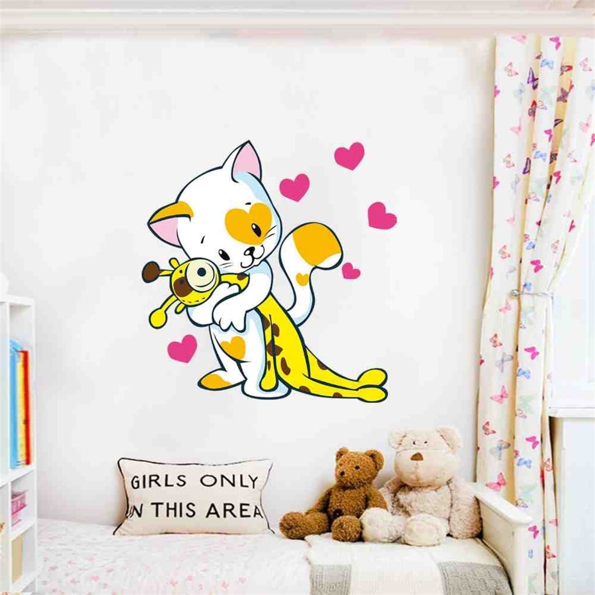 Sevimli Kedi Temalı Duvar Sticker 